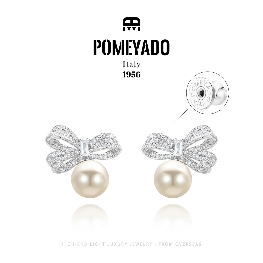 【童话甜心】Pomeyado法式优雅百搭蝴蝶结珠珠耳钉F2162
