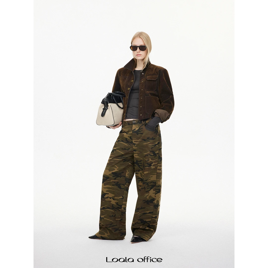 LOALA OFFICE廓形复古植绒短夹克外套