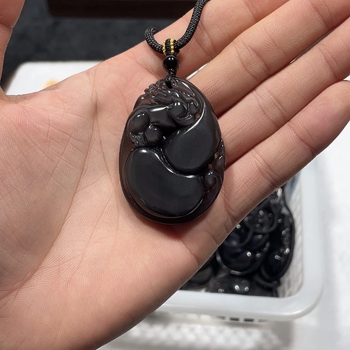 黑曜岩合金颈饰冰彩曜葫芦貔貅