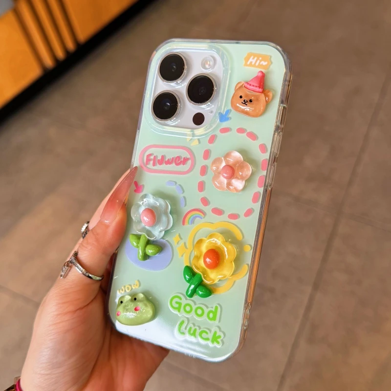 BANCA趣味青蛙花公仔适用苹果16/15p大孔手机壳华为vivo小米oppo