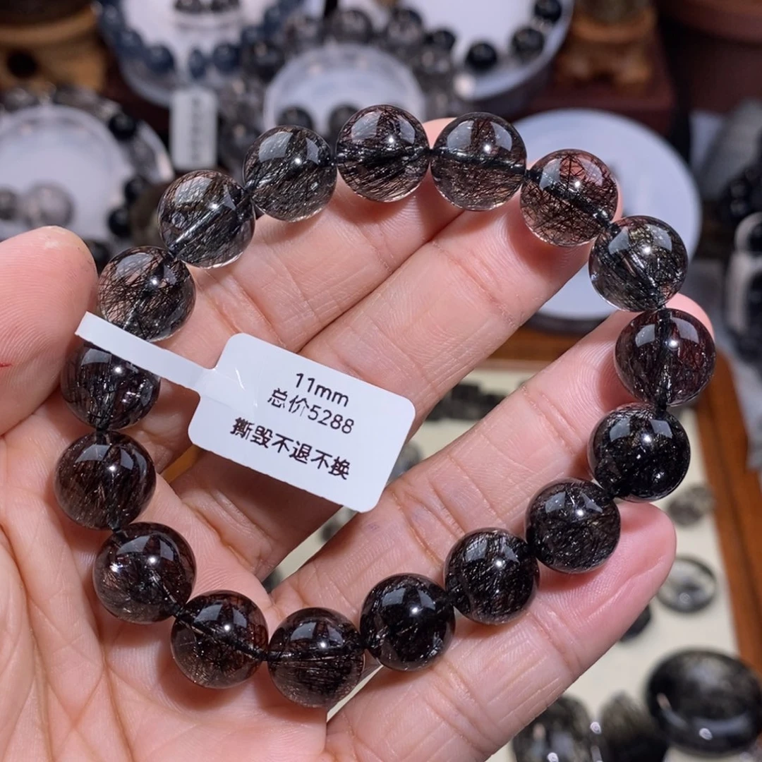 未镶嵌手链水晶黑发晶烟花蕾丝11mm毕业级全净体
