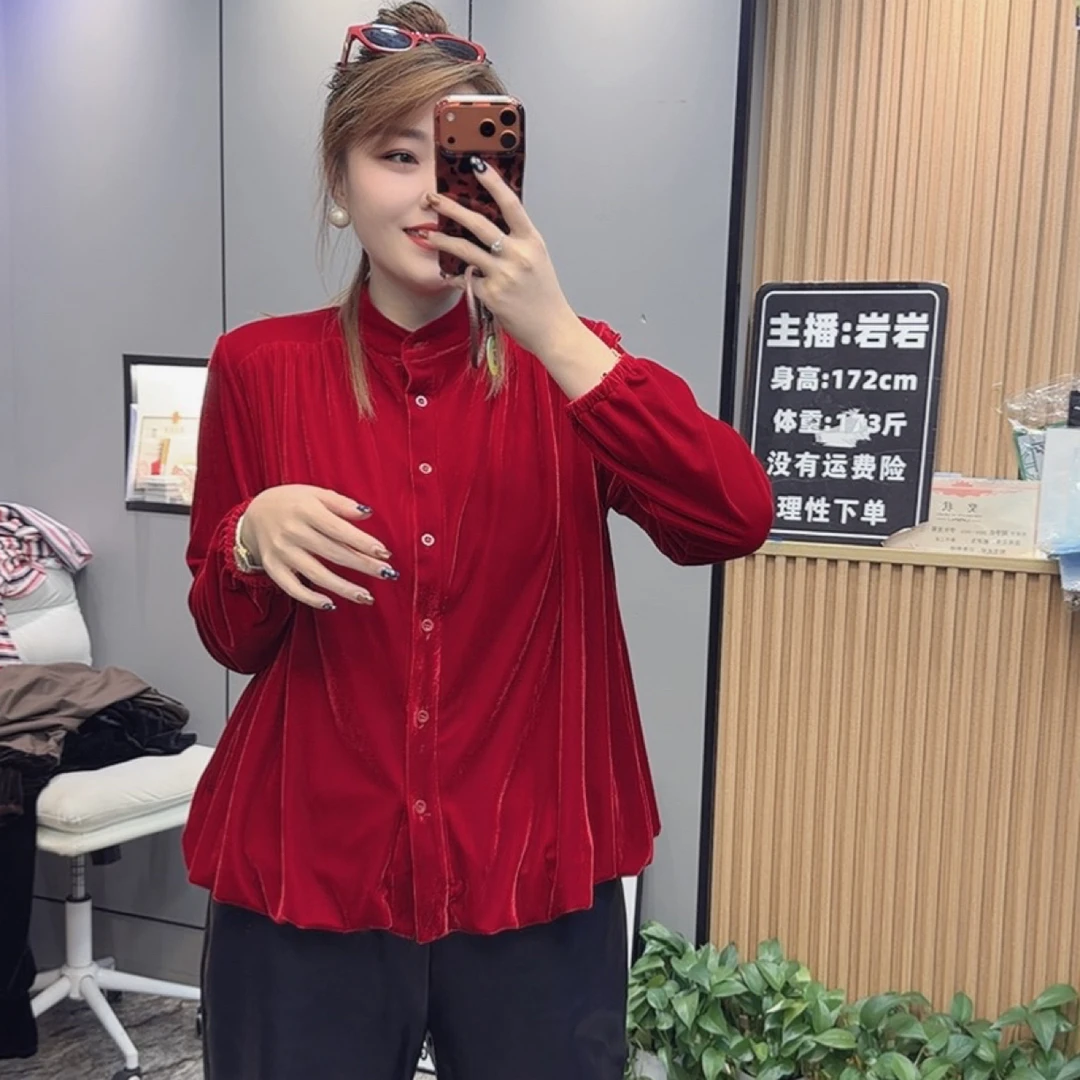 2698岩岩家早春丝绒灯笼腰显瘦女上衣