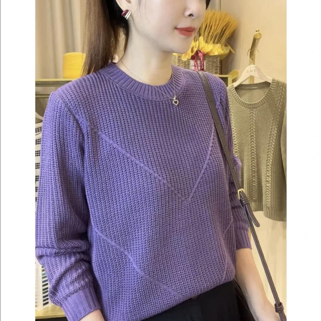 春季圆领气质元宝套头衫长袖百搭宽松薄款镂空针织衫