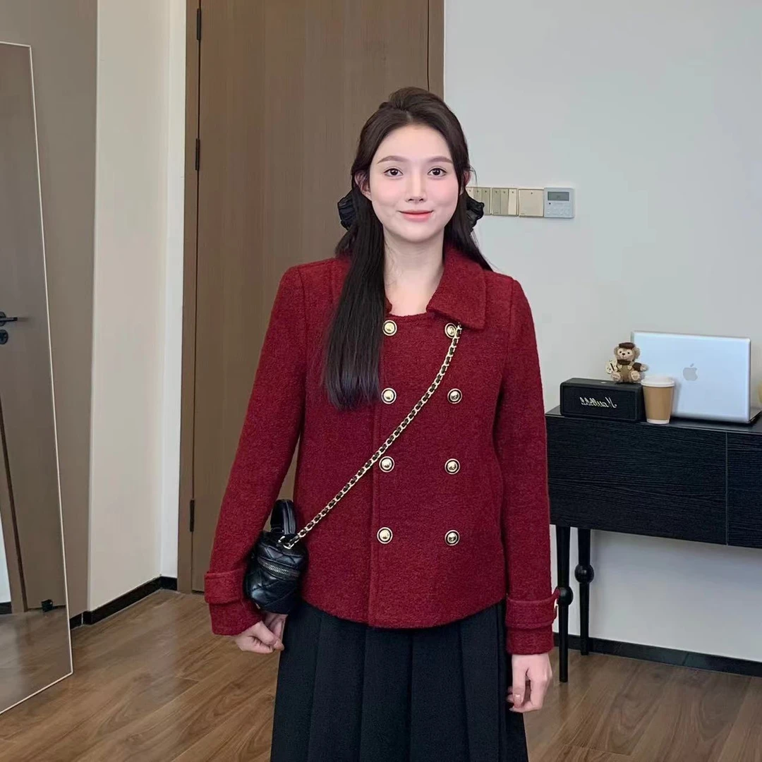 【折扣】小羽酱小个子定制秋冬百搭气质夹棉双排扣粗花呢小香风外套