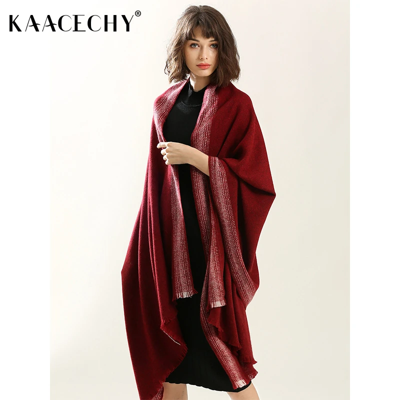 羊毛护颈围巾女款爆款2025新款时尚百搭撞色边保暖外搭披肩礼盒装