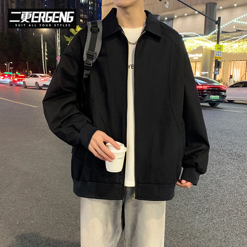 美式复古翻领解构工装外套男士春秋季新款潮牌痞帅休闲夹克上衣