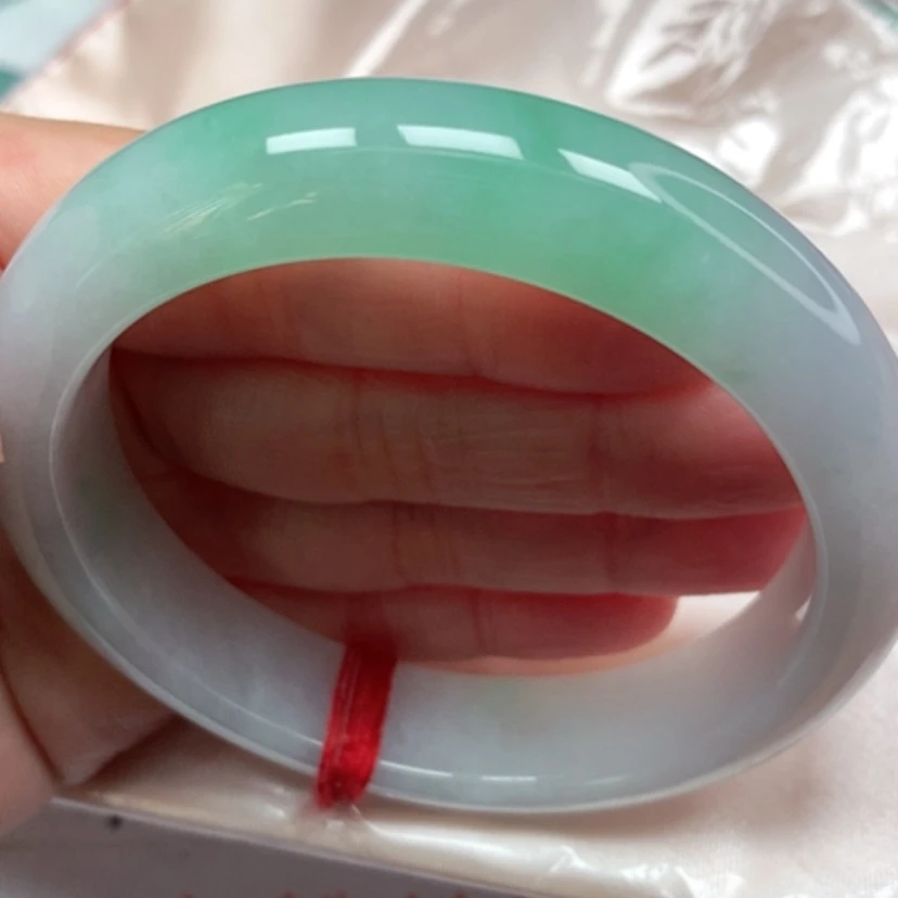 【闪购商品】翡翠手镯未镶嵌冰胶甜绿半山水手镯5859圈58号