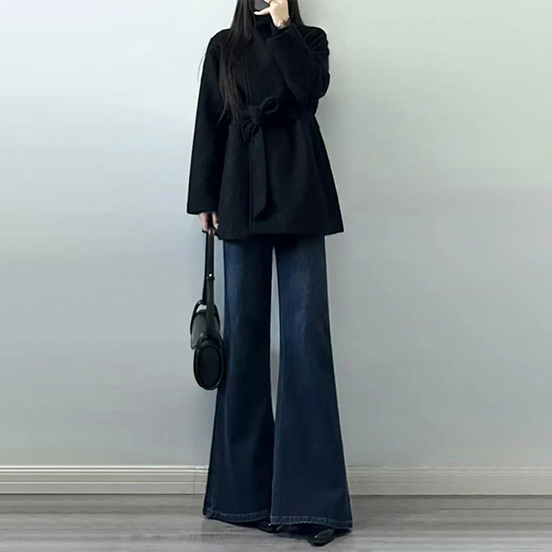 遮胯不贴腿微喇牛仔裤女秋冬季新款高个子修身弹力高腰显瘦喇叭裤