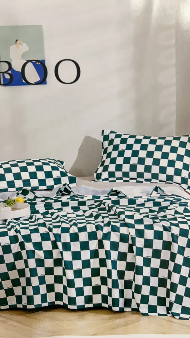 全棉鱼骨棉小青竹双人凉席245*250微瑕～棋盘格V002