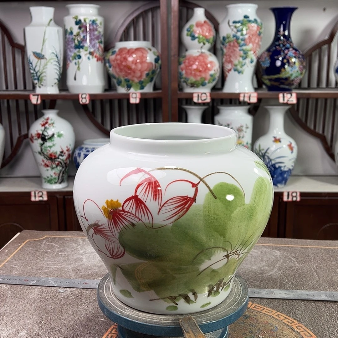 摆件陶景德镇陶瓷大口荷花