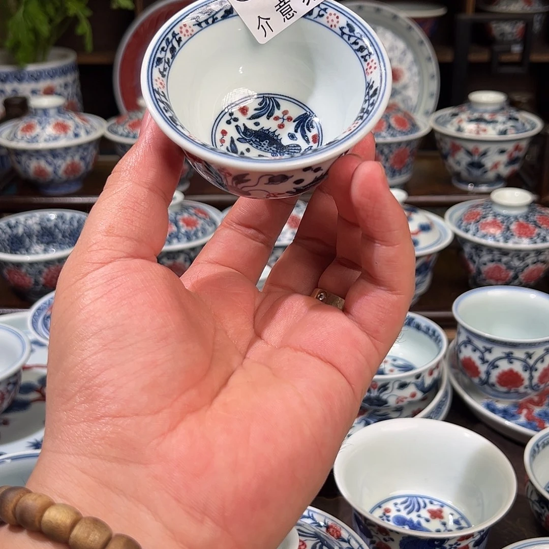 不***问景德镇高温原矿釉里红手绘539微瑕