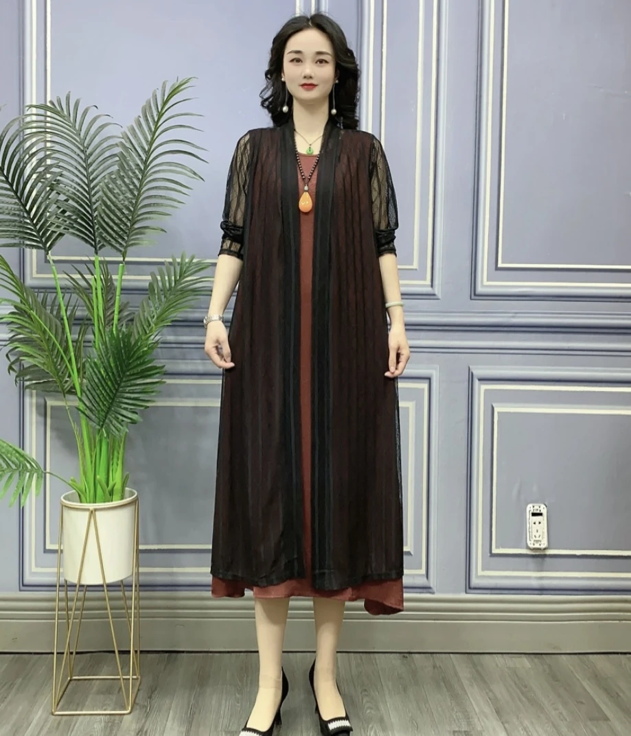 2025时尚薄款中长款中老年女装春夏披风开衫夏季外披长袖506