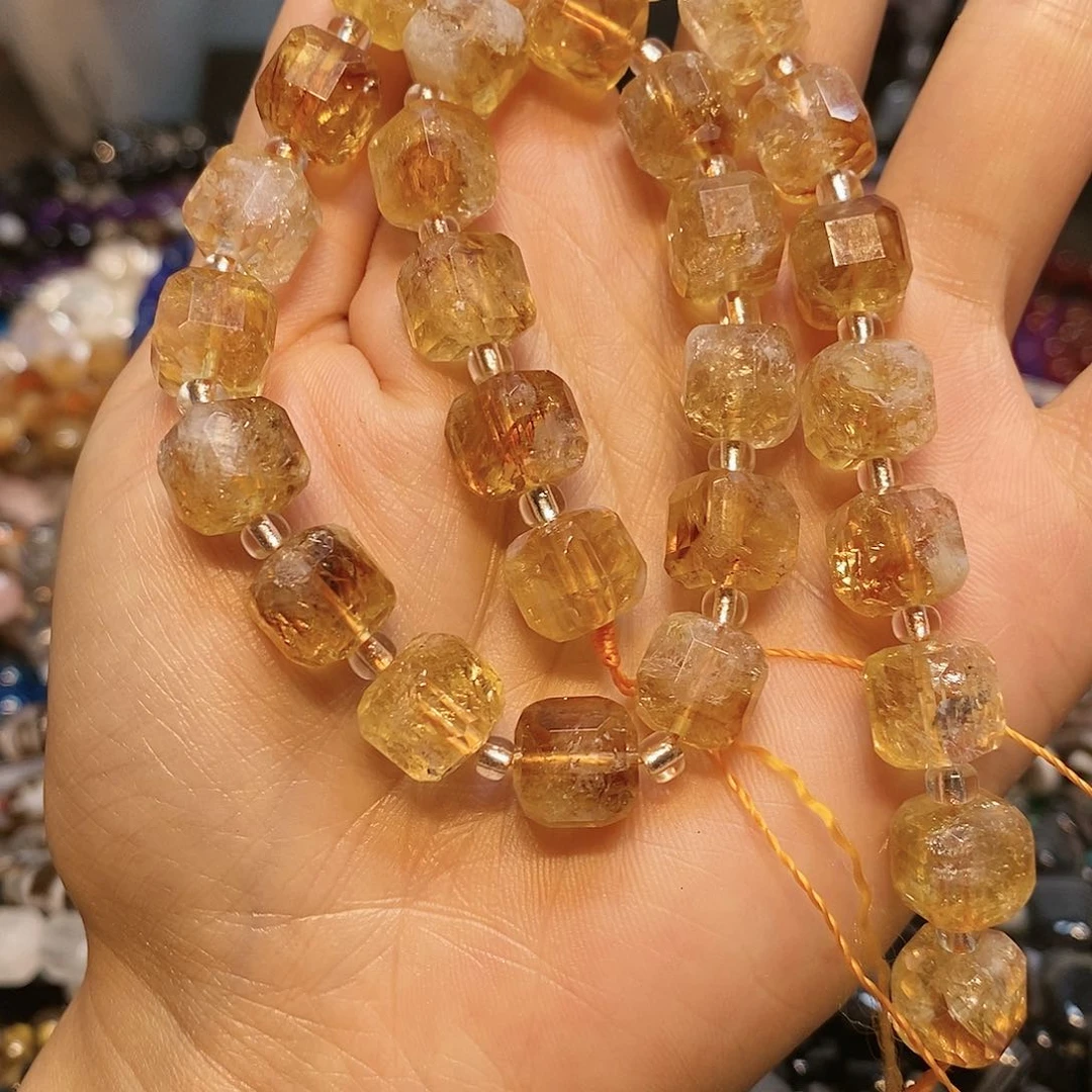 玛瑙/玉髓散珠娟暴力黄塔晶方糖10mm 拍两单是一条
