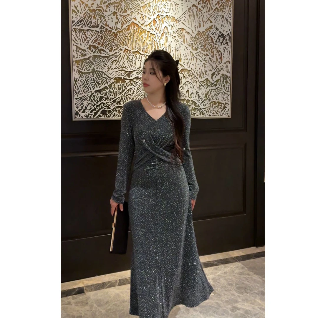 琪琪微胖定制“魅力万分”时尚气质高级感法式长袖连衣裙BWT1367
