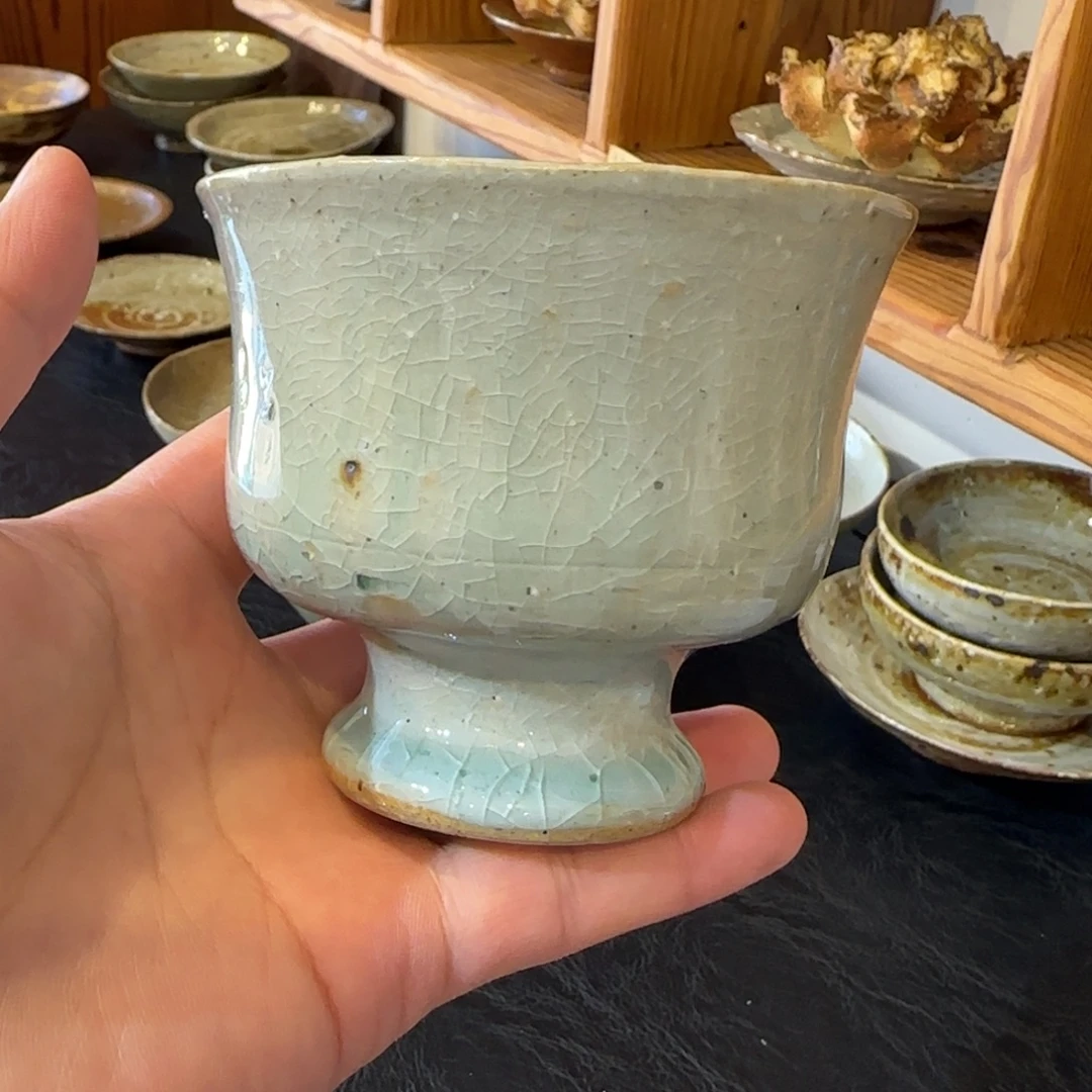 手作粉引灰釉甜品杯
