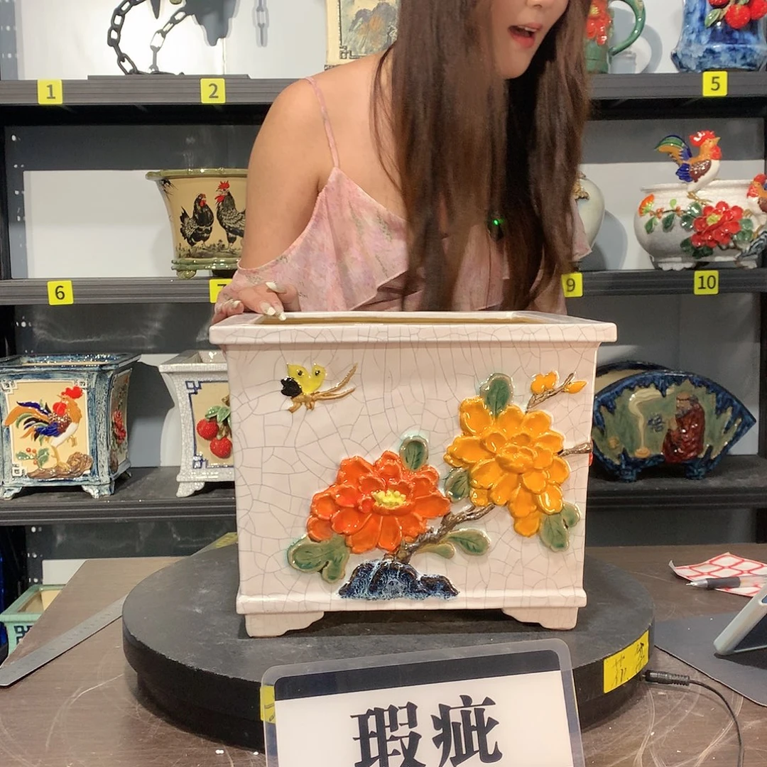 英***迪高温烧制石湾盆花盆瑕疵