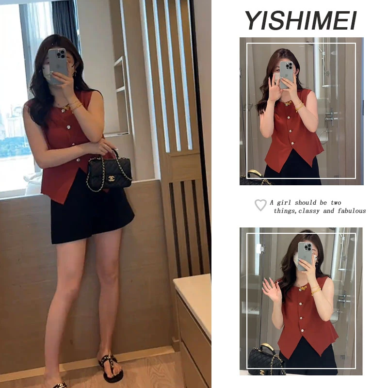 夏季时尚穿搭一整套女2025新款气质无袖上衣百搭显瘦短裤两件套