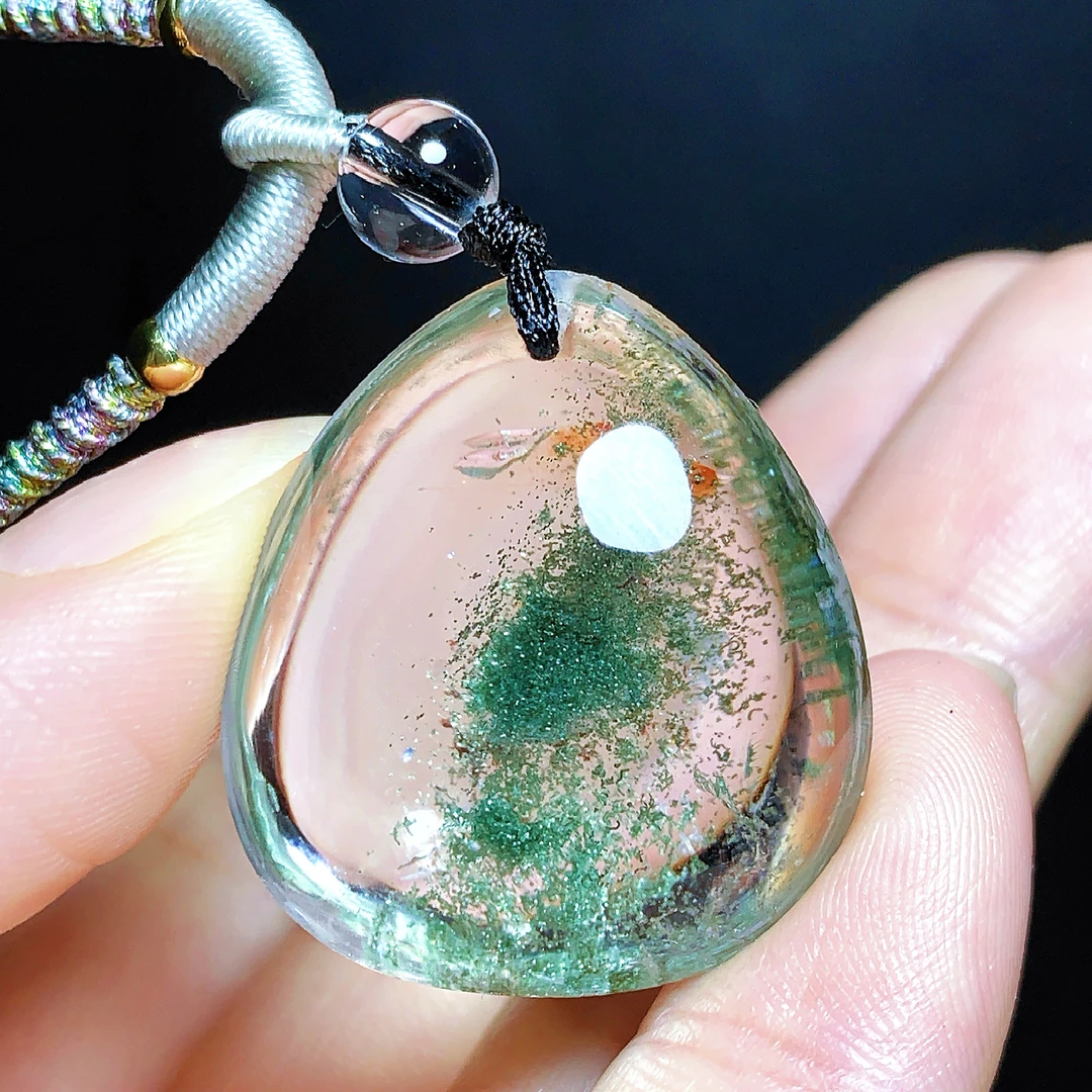 东海水晶天然绿幽灵水晶吊坠毛衣链平安通透水滴项坠男女款聚宝盆