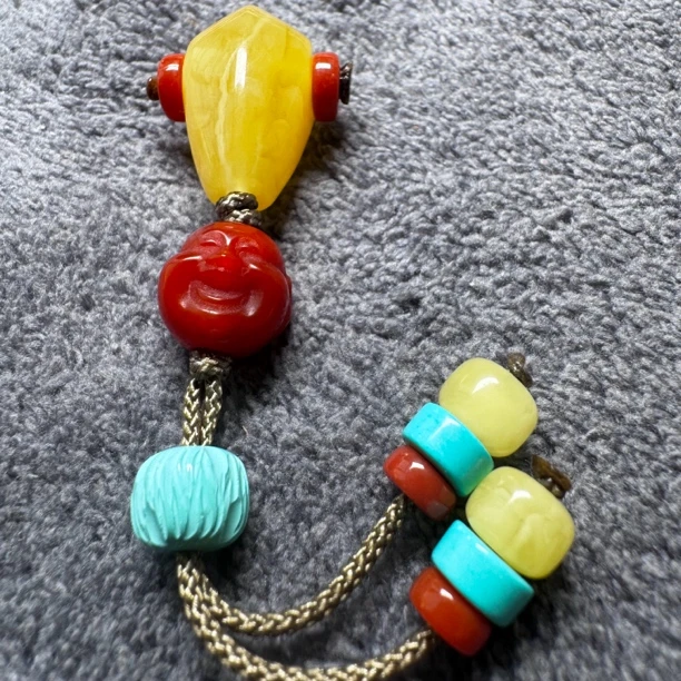 【茗静】蜜蜡三通套装  搭配南红弥勒背云 适用于9以下包含9的串