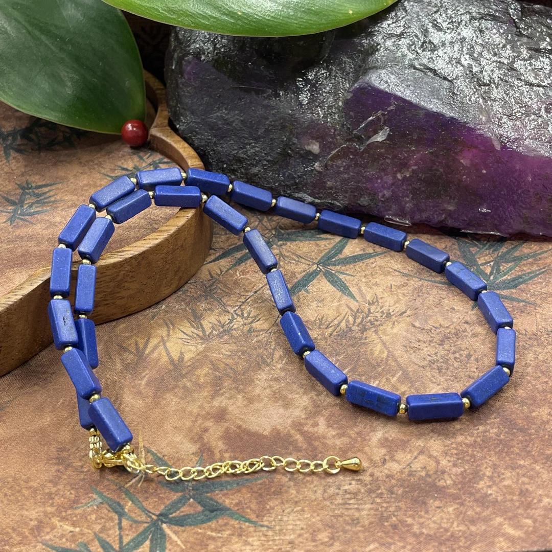 含辰砂工艺品【繁花珠宝甄选】含辰砂工艺品星际蓝桶珠项链HX128