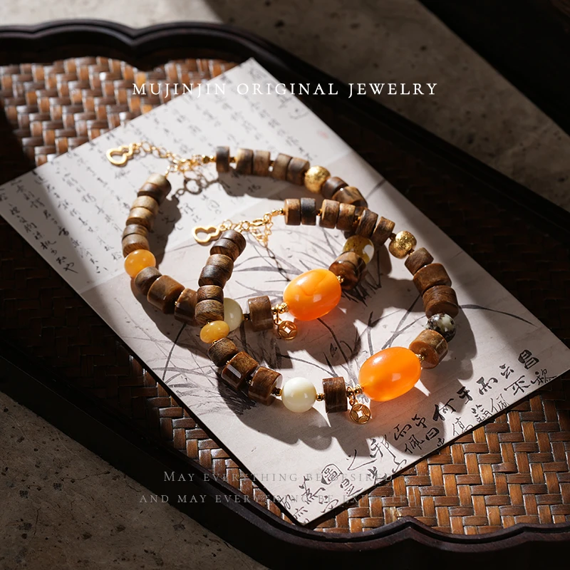 【木槿槿】天然蜜蜡手链女款时尚饰品百搭礼物手串QS2965多样性发一