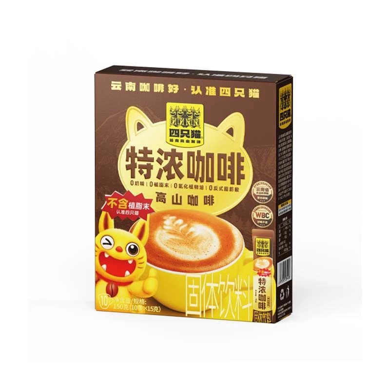 四只猫咖啡特浓咖啡0奶精0植脂末添加三合一奶香咖啡盒装10条