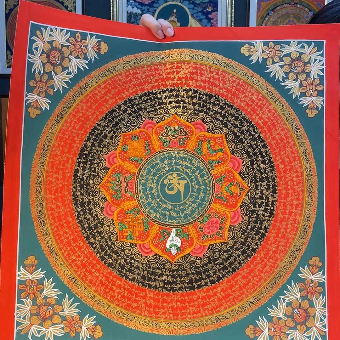 卷轴画手绘唐卡 50厘米六字