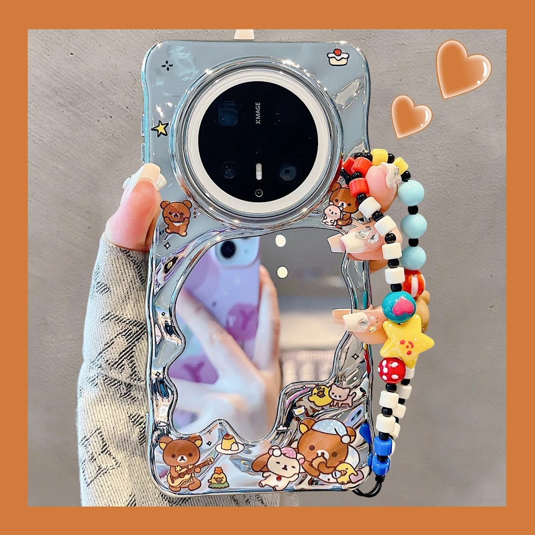 适用华为mate70pro+手机壳韩系ins可爱卡通小熊镜面pura80Pro防摔