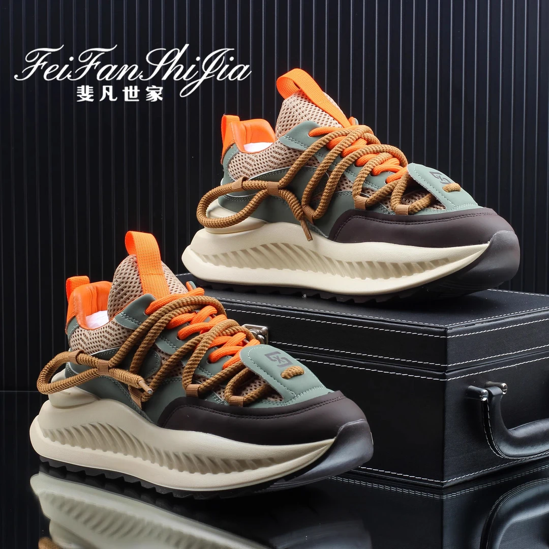 2025夏季新款干净感痞帅男鞋时尚潮流厚底增高透气休闲百搭网面鞋