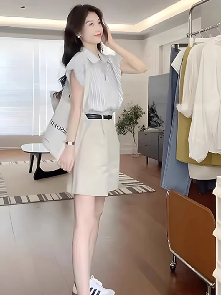 条纹短袖衬衫女2025新款设计感小众职场轻熟风气质小衫法式套装