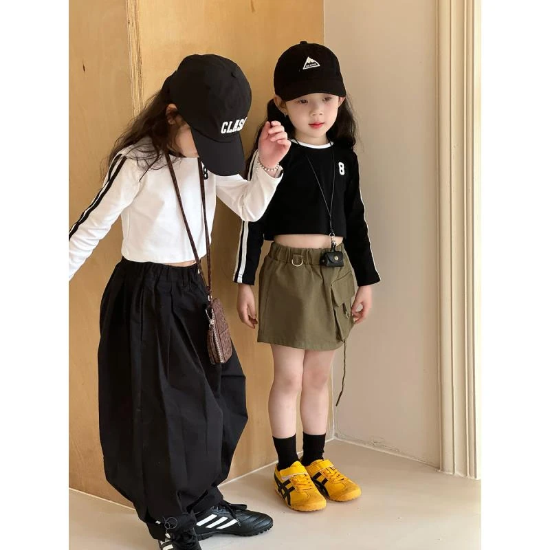 2025女童韩版版春秋季织带恤儿童数字字母长袖恤新款春秋服装洋气