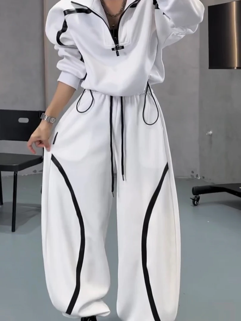 秋季新款女装时尚套装拉链抽绳卫衣松紧腰休闲卫裤宽松显瘦两件套