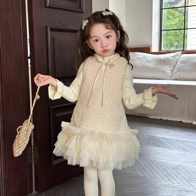 【本妈】“暮雪织梦”女童针织毛衣+加绒国风无袖连衣裙X2472 35