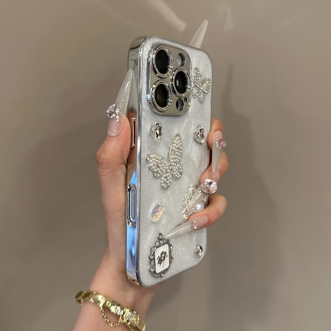 高级感水钻蝴蝶珍珠适用iphone16promax苹果15手机壳14硬13女16壳