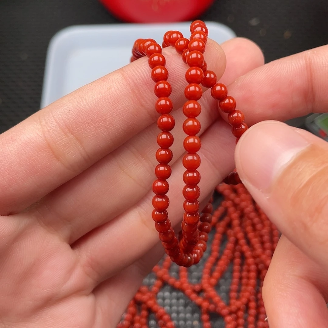 南红玛瑙未镶嵌4mm柿子红圆珠三圈
