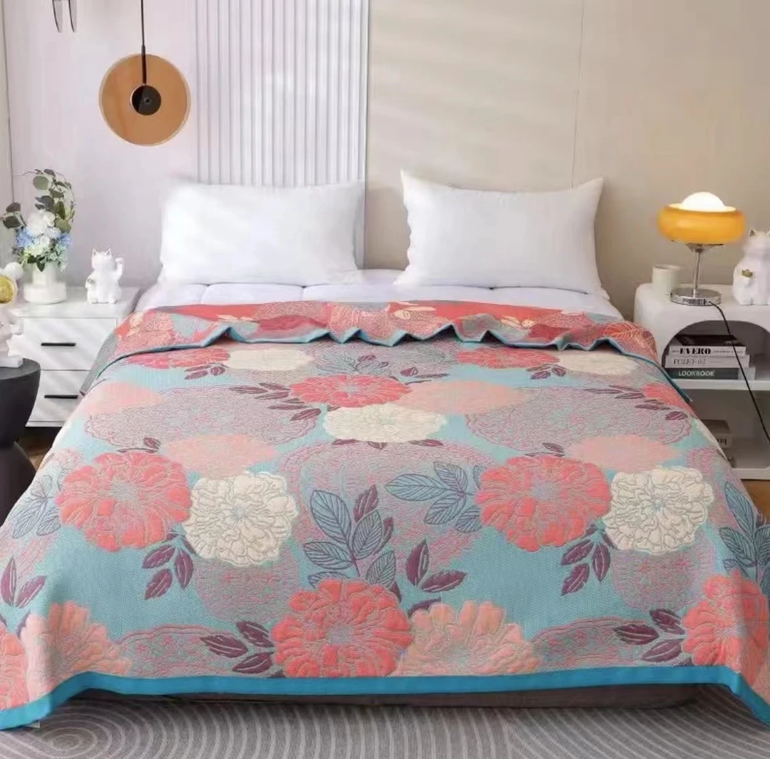 【新中式花海】2*2.3纱布毯毛巾被多功能盖毯大床加厚