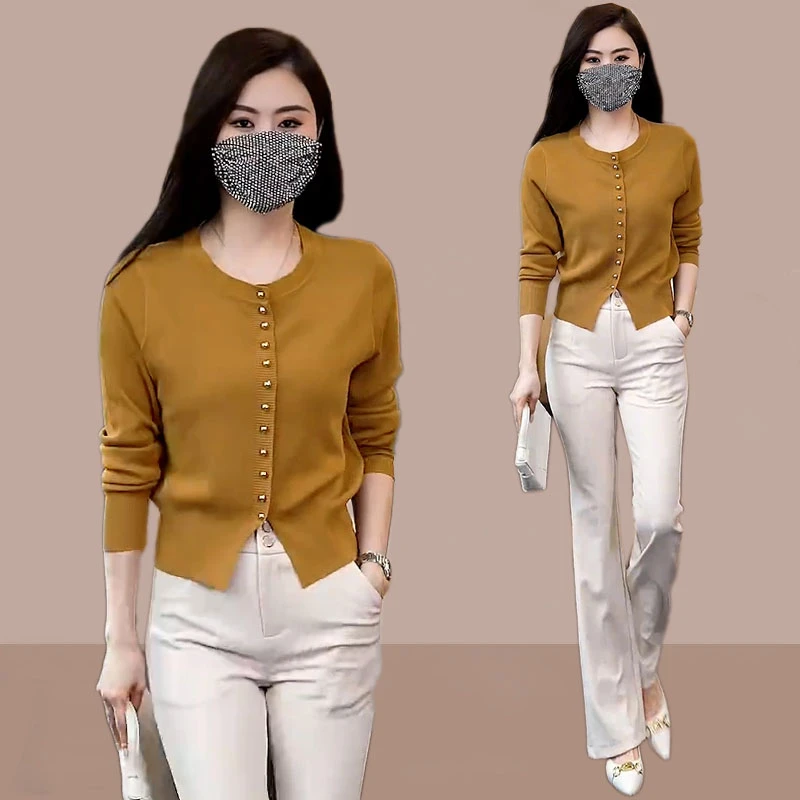 2025年春季新款时髦洋气小个子圆领长袖针织衫女减龄显瘦开衫上衣