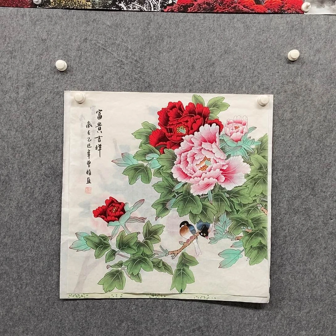 国画四尺斗方花鸟一幅