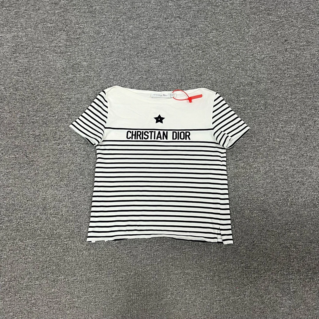 99新 AMIPARIS DIOR迪奥  字母条纹印花圆领短袖 T恤  xs码99新
