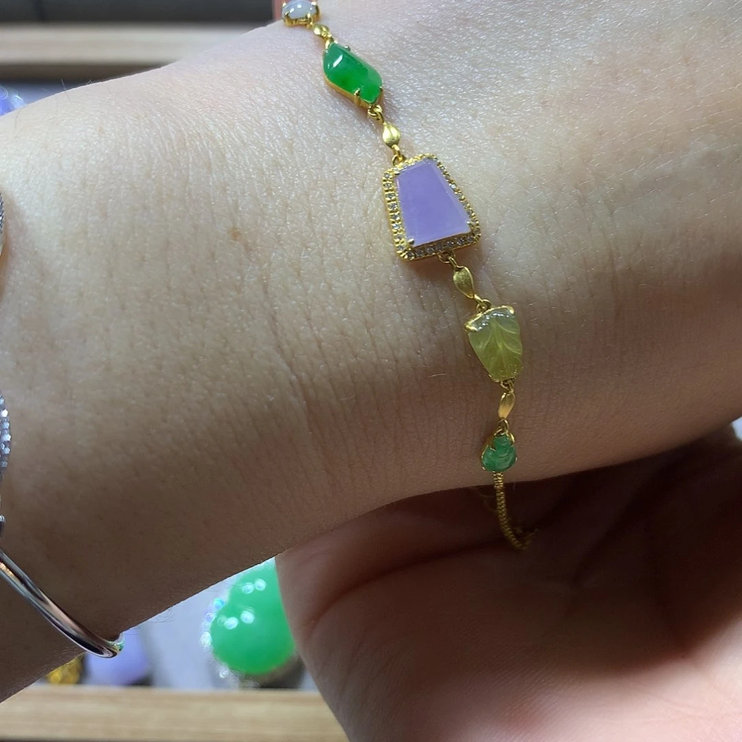 吊坠(不含链)18K金镶嵌翡翠手链