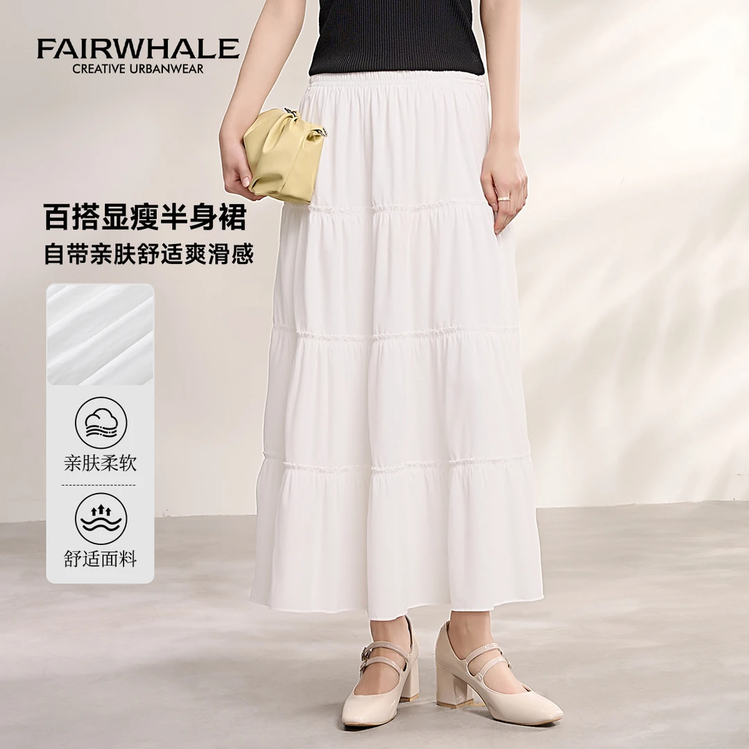 马克华菲女装夏季新款休闲百搭褶皱纹理A字百褶半身裙 F52028A096
