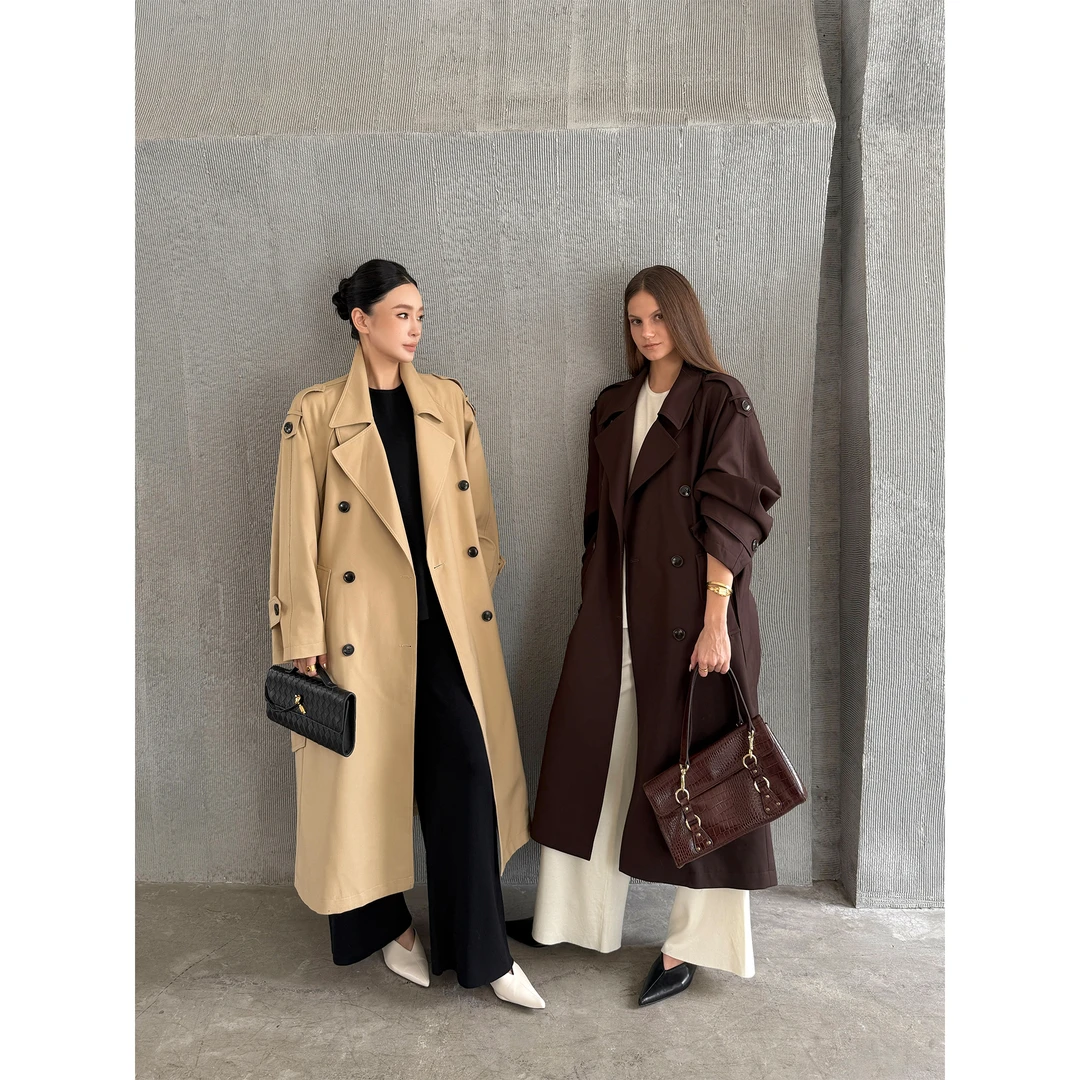 周淼【巴黎旧梦】经典廓形翻领双排扣风衣长款气质外套女ZM23W5161J