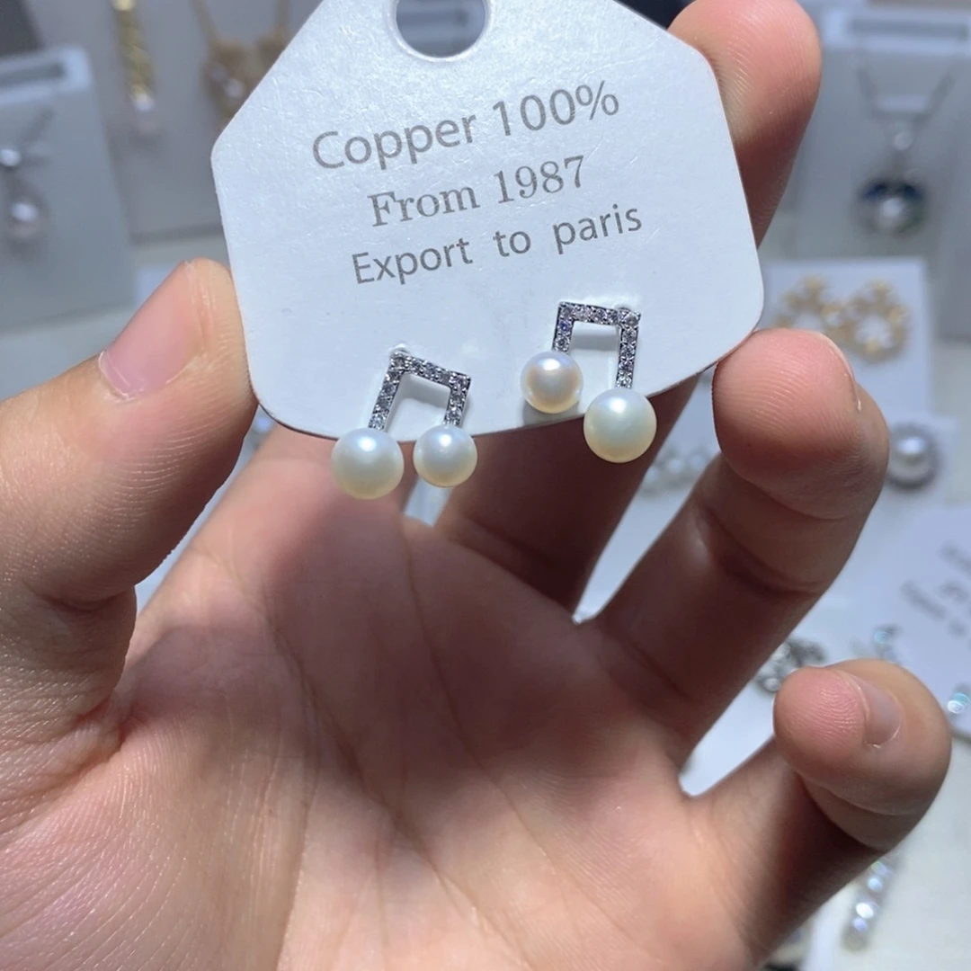 银S925镶嵌淡水珍珠耳饰