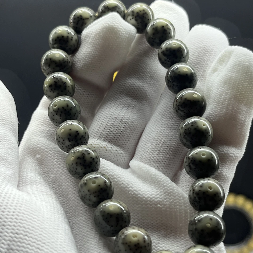 石玉料满绿正月11圆珠，原生态星月菩提，一物一图