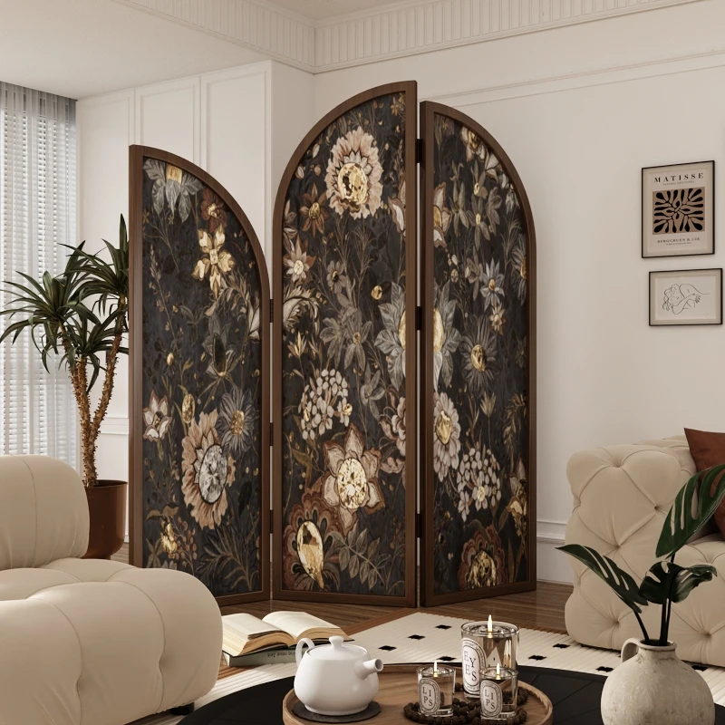 法式中古风复古可折叠移动屏风客厅卧室餐厅隔断背景墙装饰折屏