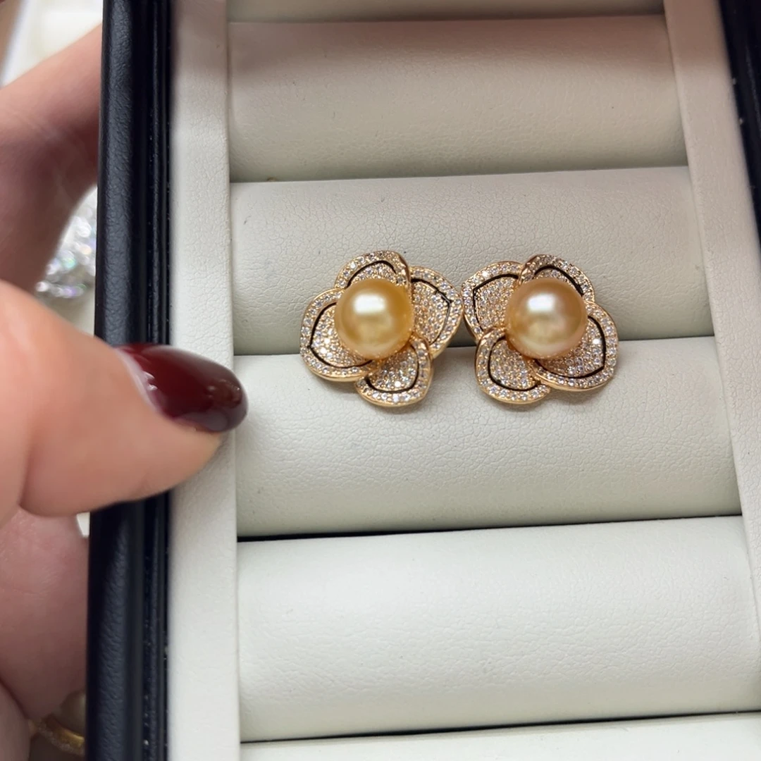 海水珍珠耳饰银S925镶嵌