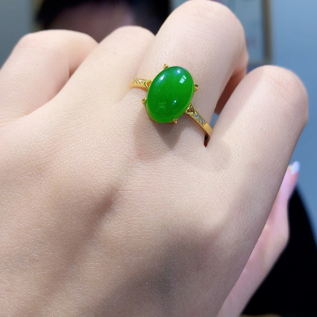 和田玉（碧玉）戒指银S925镀金镶嵌