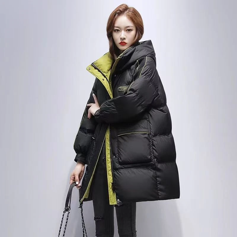 新款棉衣女中长款小个子24冬新款洋气韩版宽松加厚连帽面包服外套