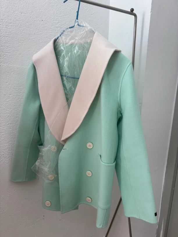 小个子双面绒大衣女秋冬大翻领毛呢外套