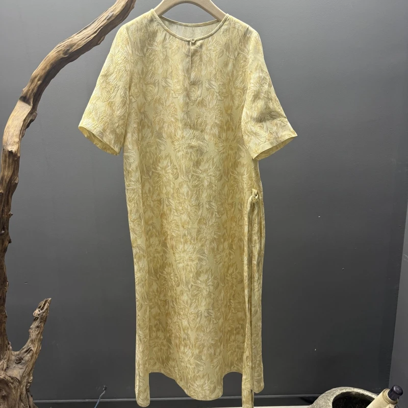 重磅冠乐绉系带显瘦桑蚕丝连衣裙D900A843